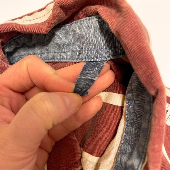 Vintage Striped Button Down Burgundy Flannel Shirt Size L - Picture 6 of 6
